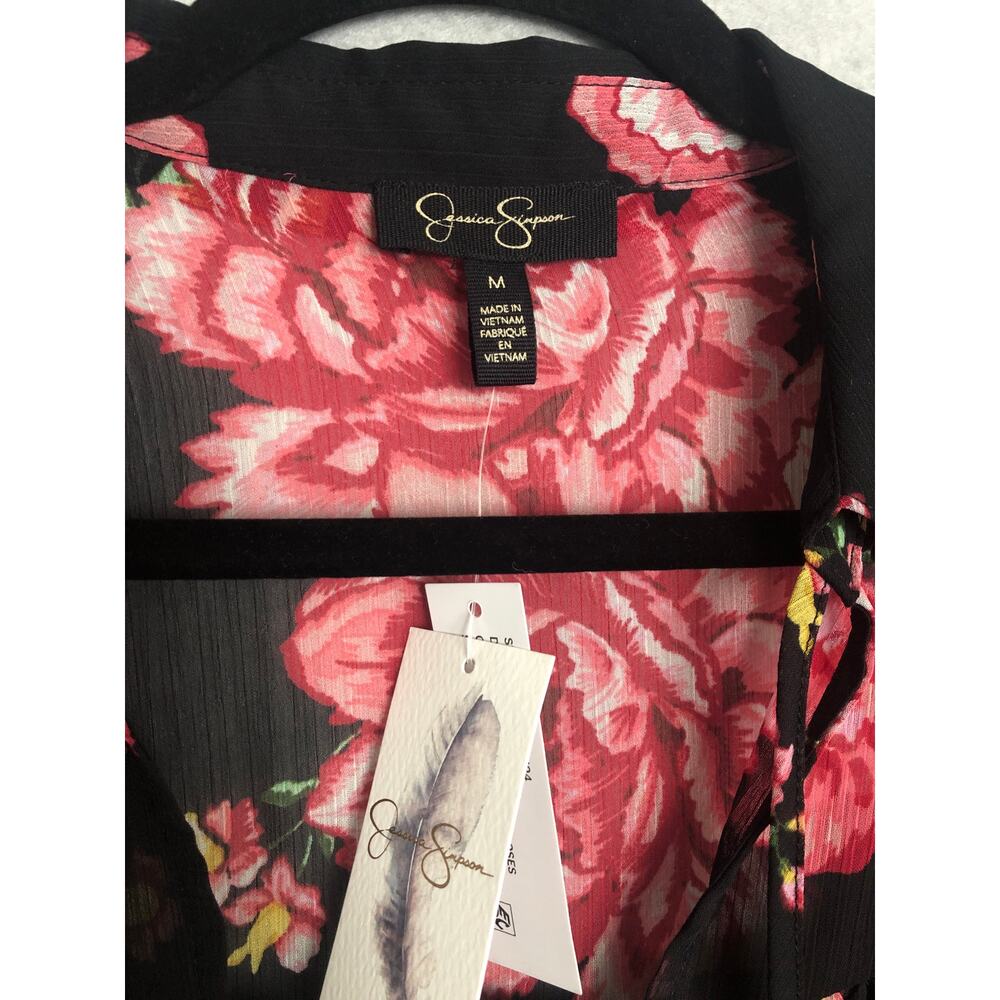Jessica Simpson Floral Top Doris Sheer Long Sleeve Women's Medium NEW - Picture 2 of 7